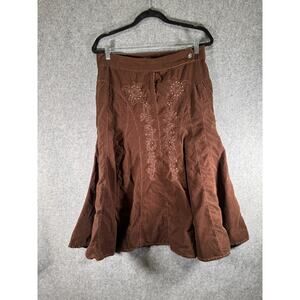 Clothes Compact Skirt Women L Brown Corduroy Floral Country Western Cowgirl VTG